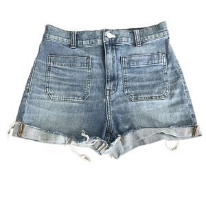 Madewell High Rise Denim Shorts Size 27 Patch Pocket Fray Hem Cutoff Medium wash